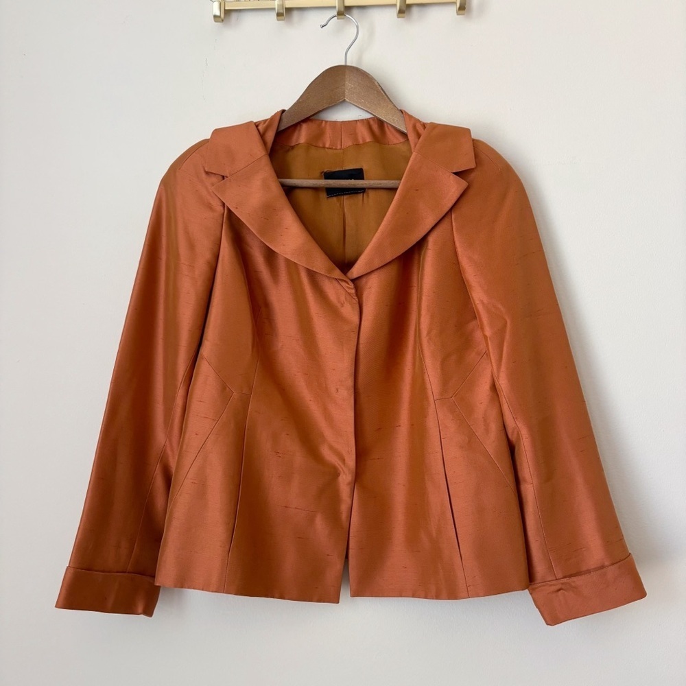 Akris Pumpkin Silk Shantung Snap Front Blazer Sz 4 Quiet Luxury Office